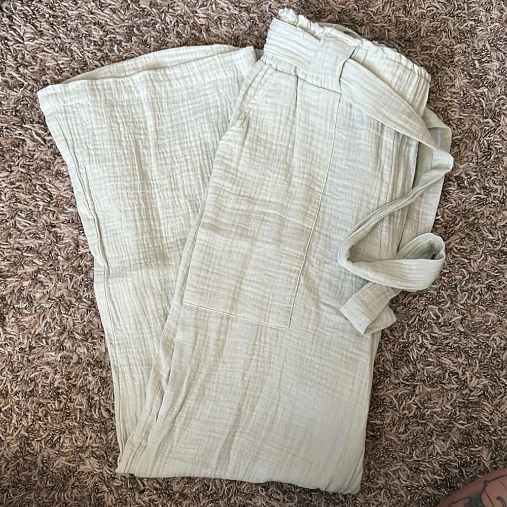 Light Green Wide-Leg Pants